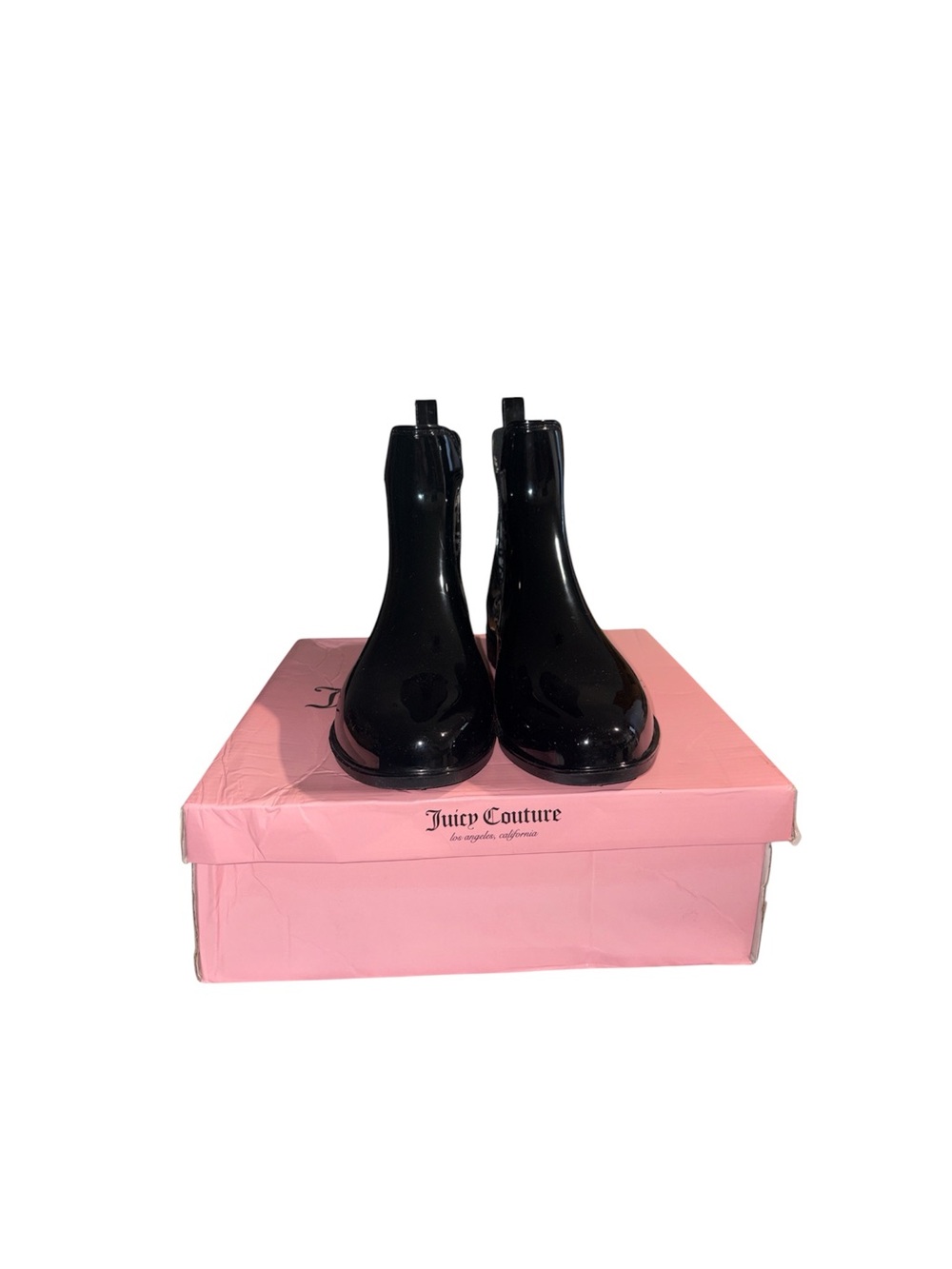 Juicy Couture Romance Black Shiny Rubber Ankle Rainboots Goth Grunge Women’s 8 - Picture 4 of 10